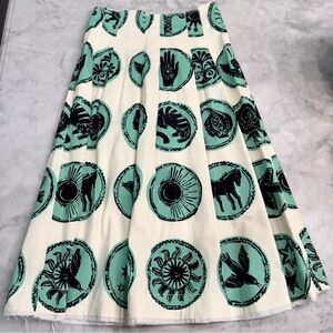 Zara Green Midi A-line Skirt with Pleats